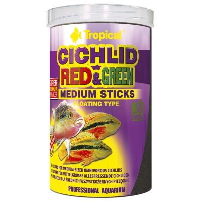 Tropical Cichlid Red & Green Medium Sticks 10 Liter